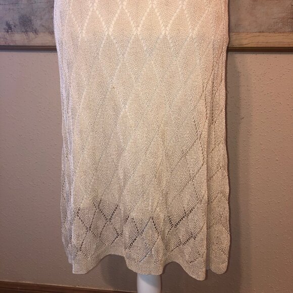 Sz S Ralph Lauren Blue Label Italian Yarn Knit Pointelle Dress Gold Meta… - Picture 4 of 16